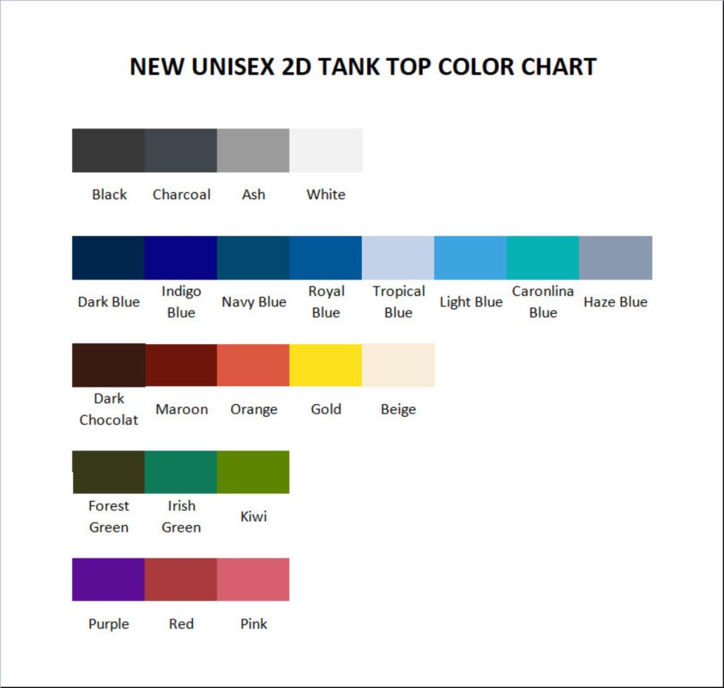 tank top color chart - Blackpink Mall